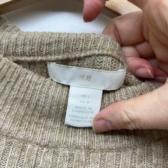 H&M Ribbed Sweater Large Brown Beige Ribbed Oversized Pullover Neutral Winter - Picture 6 of 7